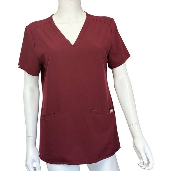 Figs Burgundy V-Neck Short Sleeve Womens Scrub Top Size Small Lightweight - Picture 1 of 6